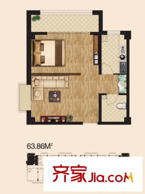 逸景和公館戶型圖二期公寓B1戶型 1室1廳1衛(wèi)1廚