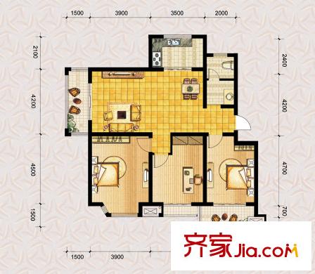 弘潤(rùn)達(dá)美水岸一期d6戶(hù)型 3室2廳1衛(wèi)