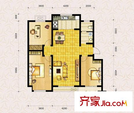 弘潤(rùn)達(dá)美水岸一期d2戶(hù)型 3室2廳1衛(wèi)