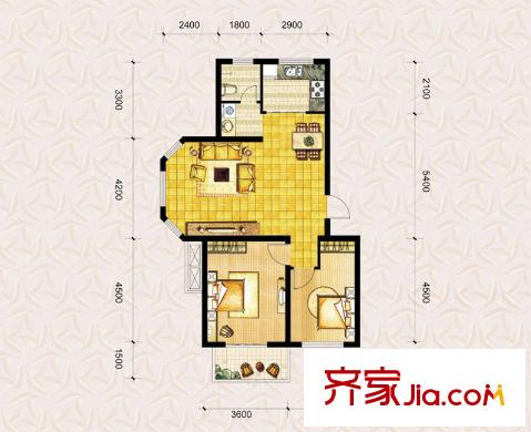 弘潤(rùn)達(dá)美水岸一期多層a3戶(hù)型 2室2廳1衛(wèi)