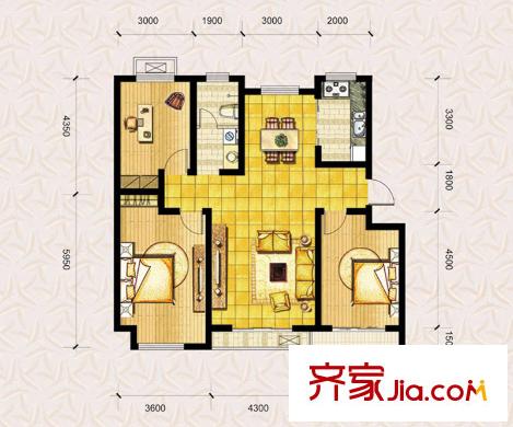 弘潤(rùn)達(dá)美水岸一期d3戶(hù)型 3室2廳1衛(wèi)