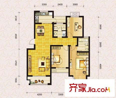 弘潤(rùn)達(dá)美水岸一期多層9/10號(hào)樓d1戶(hù)型圖 3室2廳2衛(wèi)