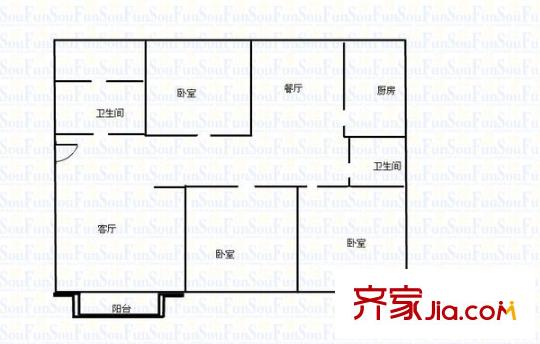 國(guó)土局宿舍(奎文)戶型圖奎文國(guó)土局宿舍 3室 戶型圖 3室2廳2衛(wèi)1廚