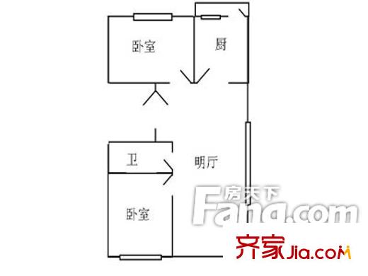 道口小區(qū)戶型圖戶型圖（201303021） 2室1廳1衛(wèi)1廚