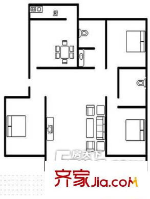 胡西組團(tuán)戶型圖戶型圖 3室2廳1衛(wèi)1廚