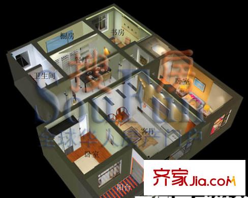 泰祥花苑戶型圖3室2廳1衛(wèi)1廚