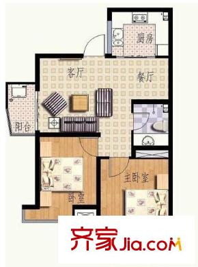 華光嘉苑戶型圖2#樓2戶型 2室2廳1衛(wèi)1廚