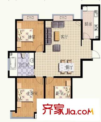 華光嘉苑戶型圖3#1戶型 3室2廳1衛(wèi)1廚