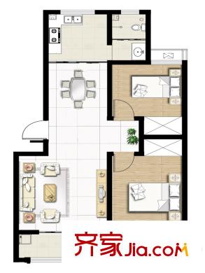 陽光秀苑戶型圖一期多層住宅標準層D戶型 2室2廳1衛(wèi)1廚