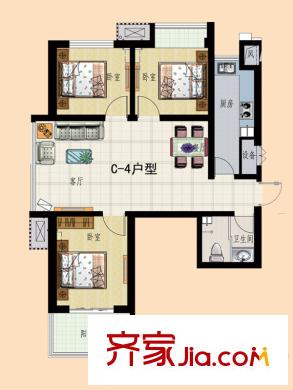 龍熙園戶型圖C4戶型圖 3室2廳1衛(wèi)1廚