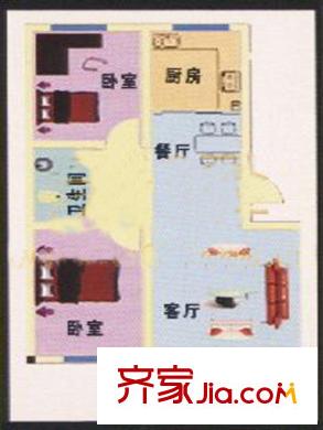 崇文園戶型圖戶型圖（2-2-1） 2室2廳1衛(wèi)1廚