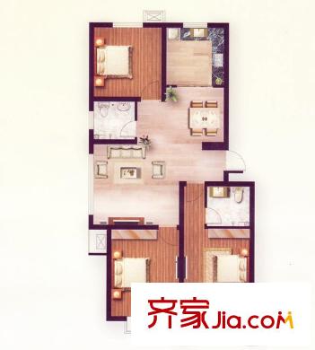 金色九州 戶(hù)型圖（3室2廳1廚1衛(wèi)）