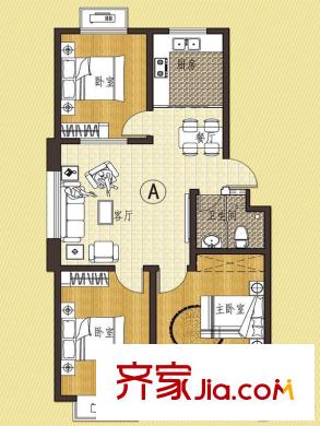 電業(yè)局宿舍(上虞河)戶型圖上虞河電業(yè)局宿舍 3室 戶型圖 3室2廳1衛(wèi)1廚