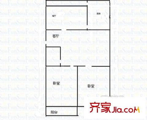 日報社宿舍戶型圖戶型圖（2-2-1） 2室2廳1衛(wèi)1廚