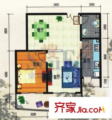 恒易星河戶型圖戶型圖 1室2廳1衛(wèi)1廚