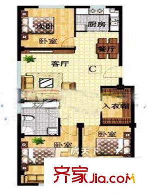 亨德國際花園戶型圖戶型圖（3-1-1） 3室1廳1衛(wèi)1廚