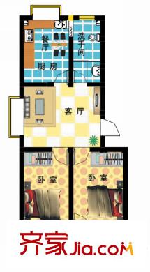 清河灣戶型圖1、3、7、14、15號(hào)樓標(biāo)準(zhǔn)層戶型 2室2廳1衛(wèi)1廚