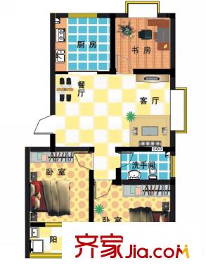 清河灣戶型圖14號(hào)樓標(biāo)準(zhǔn)層戶型 3室2廳1衛(wèi)1廚