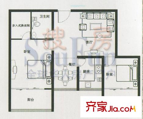 香格里晶座戶型圖2室2廳1衛(wèi)1廚