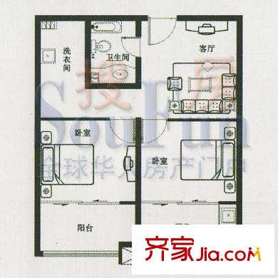 香格里晶座戶型圖戶型圖 2室1廳1衛(wèi)1廚