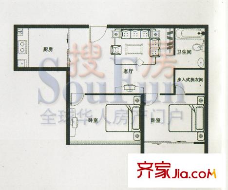 香格里晶座戶型圖戶型圖 2室1廳1衛(wèi)1廚