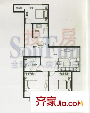 香格里晶座戶型圖3室2廳1衛(wèi)1廚