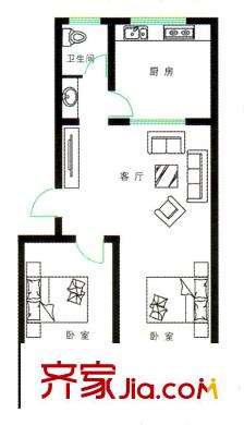 恒信御景峰戶型圖多層標準層戶型圖 2室1廳1衛(wèi)1廚