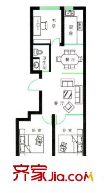 恒信御景峰戶型圖高層標準層戶型圖 3室2廳1衛(wèi)1廚