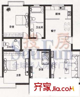 左岸華庭戶型圖3室2廳2衛(wèi)1廚