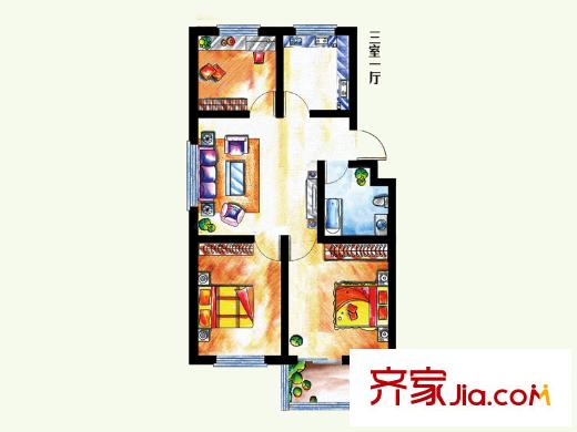 恒信南郡戶型圖多層B戶型 3室2廳1衛(wèi)1廚