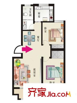 恒信幸福里戶型圖多層D戶型 2室2廳1衛(wèi)1廚