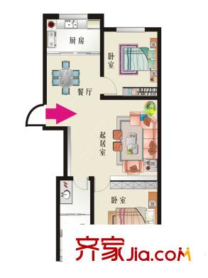 恒信幸福里戶(hù)型圖多層B戶(hù)型 2室2廳1衛(wèi)1廚