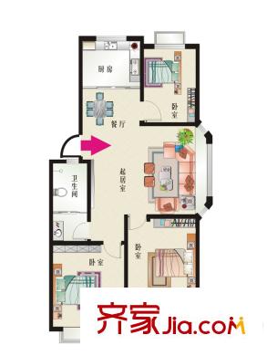 恒信幸福里戶(hù)型圖多層C2戶(hù)型 3室2廳1衛(wèi)1廚