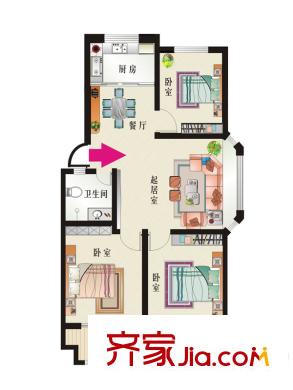 恒信幸福里戶(hù)型圖多層A1戶(hù)型 3室2廳1衛(wèi)1廚