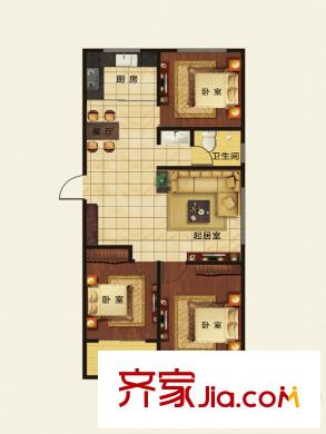 臥龍郡1/2號樓116平方米戶型 3室2廳1衛(wèi)1廚