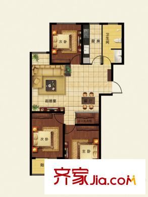 臥龍郡1/2號樓118平方米戶型 3室2廳1衛(wèi)1廚