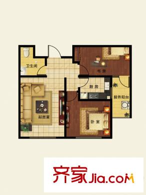 臥龍郡1/2號樓90平方米戶型 2室1廳1衛(wèi)1廚