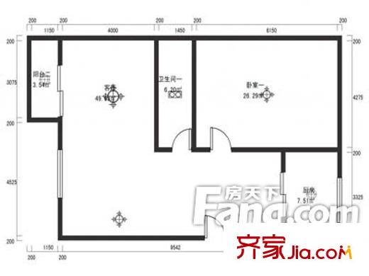 頤園小區(qū)戶型圖戶型圖（201303021） 1室1廳1衛(wèi)1廚