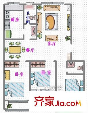 怡馨家園135平3室2廳2衛(wèi)戶型圖3明_副本