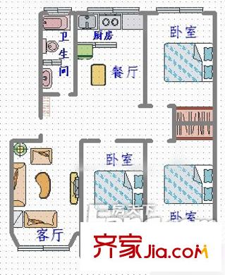 怡馨家園143.7平3室2廳1衛(wèi)戶型圖明廳_副本