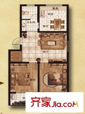 君怡佳苑戶型圖一期多層住宅標準層F戶型 2室2廳1衛(wèi)1廚