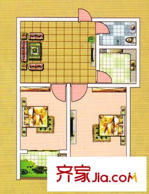 恒信麗都苑戶型圖二期高層6號(hào)樓戶型圖 2室1廳1衛(wèi)1廚