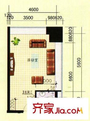 雷沃花園戶型圖戶型圖（1-1） 1室1廳1衛(wèi)1廚