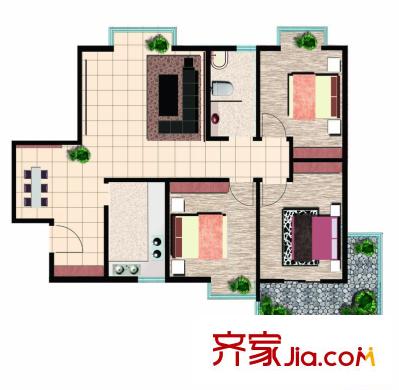 魯鴻37°戶型圖精英三室東戶 3室2廳1衛(wèi)1廚