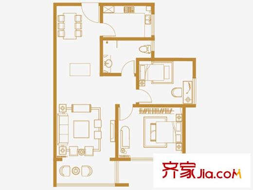 魯鴻37°戶型圖二期1號(hào)樓陽光樓王1戶型 2室2廳1衛(wèi)1廚