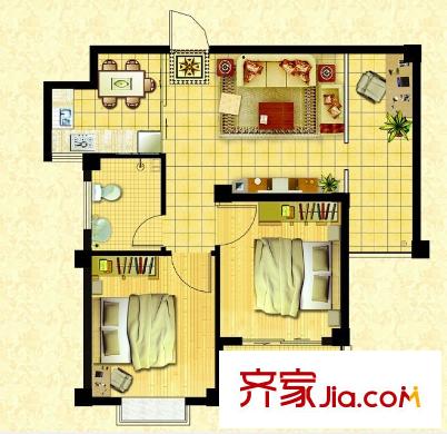 玉苑小區(qū)戶型圖小高層精裝公寓E戶型 2室2廳1衛(wèi)1廚