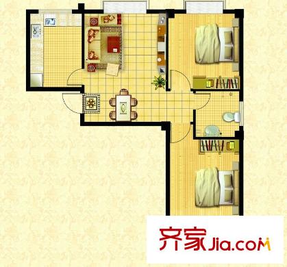 玉苑小區(qū)戶型圖小高層精裝公寓F戶型 2室2廳1衛(wèi)1廚