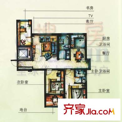 東方春天戶型圖3室2廳2衛(wèi)1廚