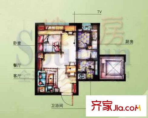 東方春天戶型圖戶型圖 1室1廳1衛(wèi)1廚