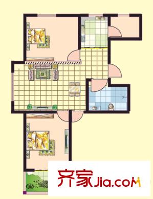 文苑二期戶型圖高層11號樓H戶型 2室2廳1衛(wèi)1廚